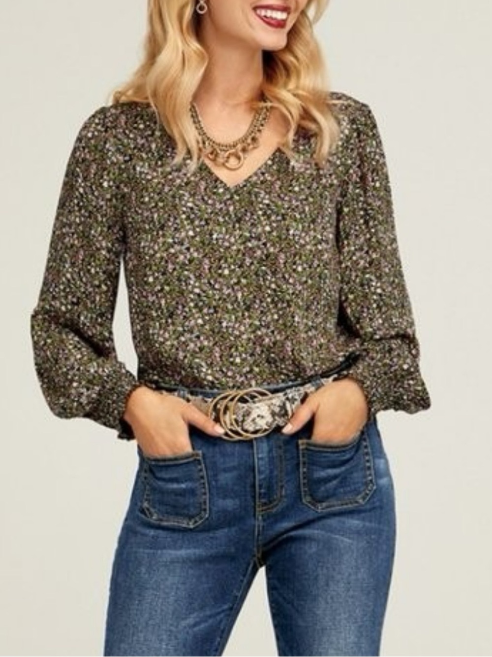 Cabi Chorus Blouse featuring  ditsy floral pattern